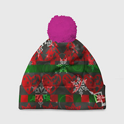 Шапка c помпоном Рождественские узоры ёлки и снежинки