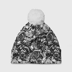 Шапка с помпоном Автотюнинг - запчасти, цвет: 3D-белый