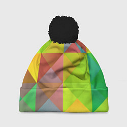 Шапка с помпоном Разноцветные фигуры, цвет: 3D-черный