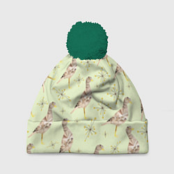 Шапка с помпоном Авдотка птица и снежинка, цвет: 3D-зеленый