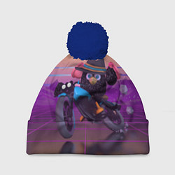 Шапка с помпоном Чёрный Гусь на мотоцикле Чикен Ган, цвет: 3D-тёмно-синий
