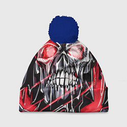 Шапка с помпоном Красный адский череп, цвет: 3D-тёмно-синий