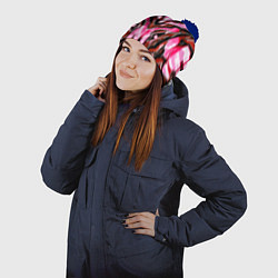 Шапка с помпоном Розовый кибер доспех, цвет: 3D-тёмно-синий — фото 2