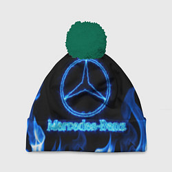 Шапка с помпоном Mercedes-benz blue neon, цвет: 3D-зеленый
