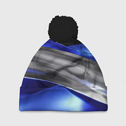 Шапка с помпоном Серебряная вставка на синей абстракции, цвет: 3D-черный