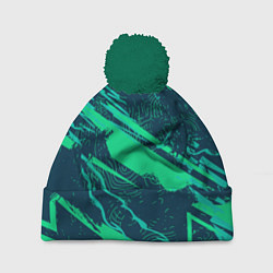 Шапка с помпоном Бирюзовый текстурный фон, цвет: 3D-зеленый