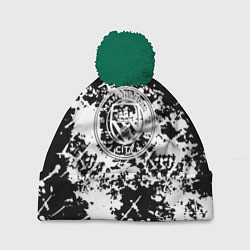 Шапка с помпоном Manchester City краски чёрно белые, цвет: 3D-зеленый