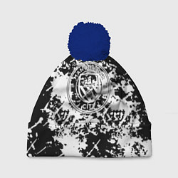Шапка с помпоном Manchester City краски чёрно белые, цвет: 3D-тёмно-синий