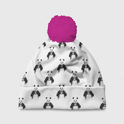 Шапка с помпоном Panda love - pattern, цвет: 3D-малиновый