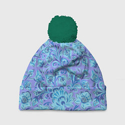 Шапка c помпоном Узоры и цветы гжель паттерн
