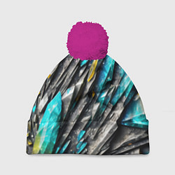 Шапка с помпоном Камень и драгоценные кристаллы, цвет: 3D-малиновый