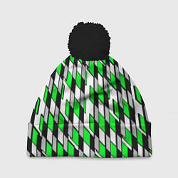 Шапка с помпоном Киберпанк узор чёрно-зелёный на белом фоне, цвет: 3D-черный