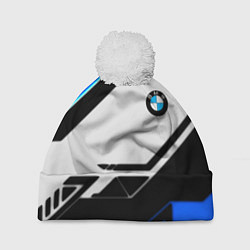 Шапка с помпоном BMW спортивная геометрия, цвет: 3D-белый