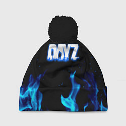 Шапка с помпоном Dayz синий огонь лого, цвет: 3D-черный