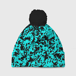 Шапка c помпоном Пятнистый яркий чёрно-голубой