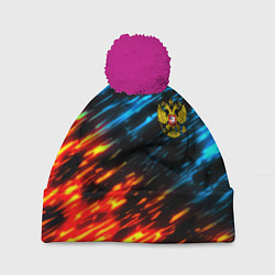 Шапка с помпоном Герб России огненный стиль, цвет: 3D-малиновый
