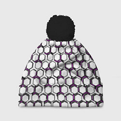Шапка с помпоном Киберпанк узор из шестиугольников розовый, цвет: 3D-черный