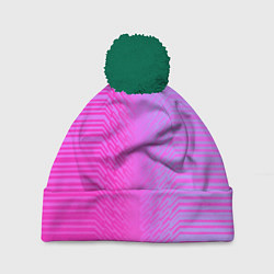 Шапка с помпоном Розовые градиентные линии, цвет: 3D-зеленый