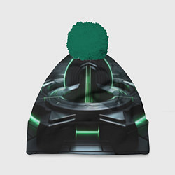 Шапка с помпоном Футуристическая абстракция с зеленым неоновым свет, цвет: 3D-зеленый