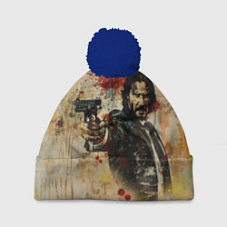 Шапка с помпоном Джон Уик с пистолетом в стиле гранж, цвет: 3D-тёмно-синий