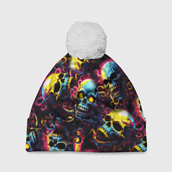 Шапка с помпоном Разноцветные черепушки с щупальцами, цвет: 3D-белый