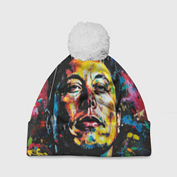 Шапка с помпоном Граффити портрет Илона Маска, цвет: 3D-белый