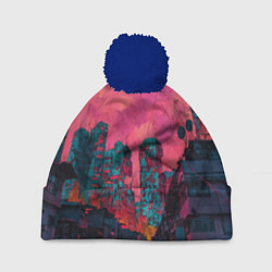 Шапка с помпоном Абстрактный город в неоновых цветах, цвет: 3D-тёмно-синий