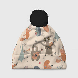 Шапка с помпоном Животные с инструментами, цвет: 3D-черный