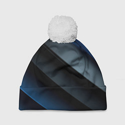 Шапка c помпоном Темная синяя стильная абстракция на черном фоне