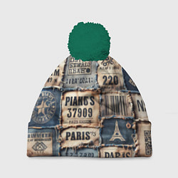 Шапка с помпоном Пэчворк джинсы из Парижа, цвет: 3D-зеленый