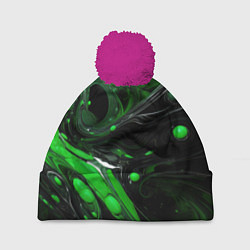 Шапка c помпоном Green dark abstract geometry style