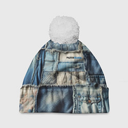 Шапка с помпоном Patchwork denim - vogue, цвет: 3D-белый