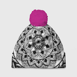 Шапка c помпоном Мандала зенарт чёрно-белая