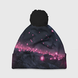 Шапка c помпоном Яркие пирамидки в космосе
