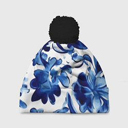 Шапка c помпоном Гжель акварель