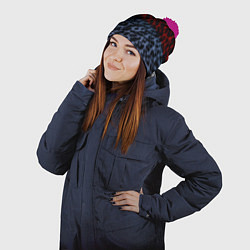 Шапка с помпоном Леопардовый стиль текстура, цвет: 3D-малиновый — фото 2