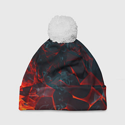 Шапка c помпоном Темная абстракция с разломом красных плит