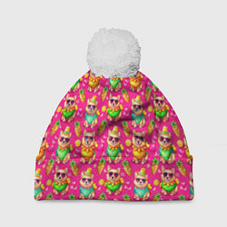 Шапка c помпоном Щенята и летний вайб паттерн