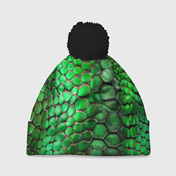 Шапка с помпоном Зеленая змеиная кожа, цвет: 3D-черный