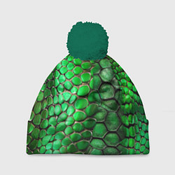 Шапка c помпоном Зеленая змеиная кожа