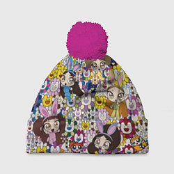 Шапка с помпоном Right now NewJeans and Takashi Murakami, цвет: 3D-малиновый