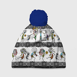 Шапка с помпоном Кокопелли - боги индейцев хайда, цвет: 3D-тёмно-синий