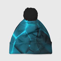 Шапка с помпоном Неоновые холодные голубые плиты в разломе, цвет: 3D-черный