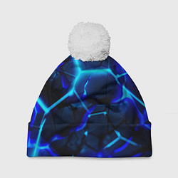Шапка c помпоном Яркие голубые неоновые плиты в разломе