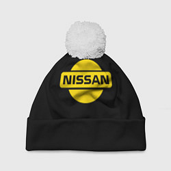 Шапка с помпоном Nissan yellow logo, цвет: 3D-белый