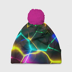 Шапка c помпоном Яркие неоновые радужные разбитые плиты