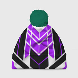 Шапка с помпоном Purple and black stripes on a white background, цвет: 3D-зеленый