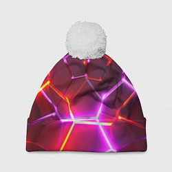 Шапка c помпоном Красные плиты с фиолетовым свечением