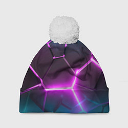 Шапка c помпоном Голубые и розовые неоновые плиты в разломе