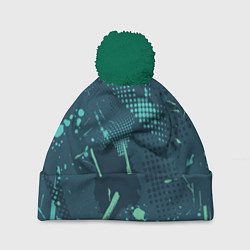 Шапка с помпоном Яркий абстрактный узор для спорта, цвет: 3D-зеленый